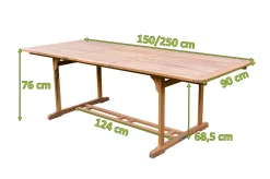 OUTFLEXX Ausziehtisch, natur, Akazie, 150/200 x 90 cm, Ausziehfunktion, FSC®-zertifiziertes Produkt