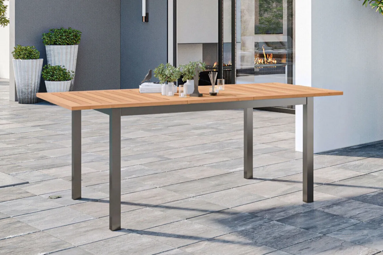 OUTFLEXX Ausziehtisch, Teak/Edelstahl, Plattenstärke 20mm, 150/200x90cm
