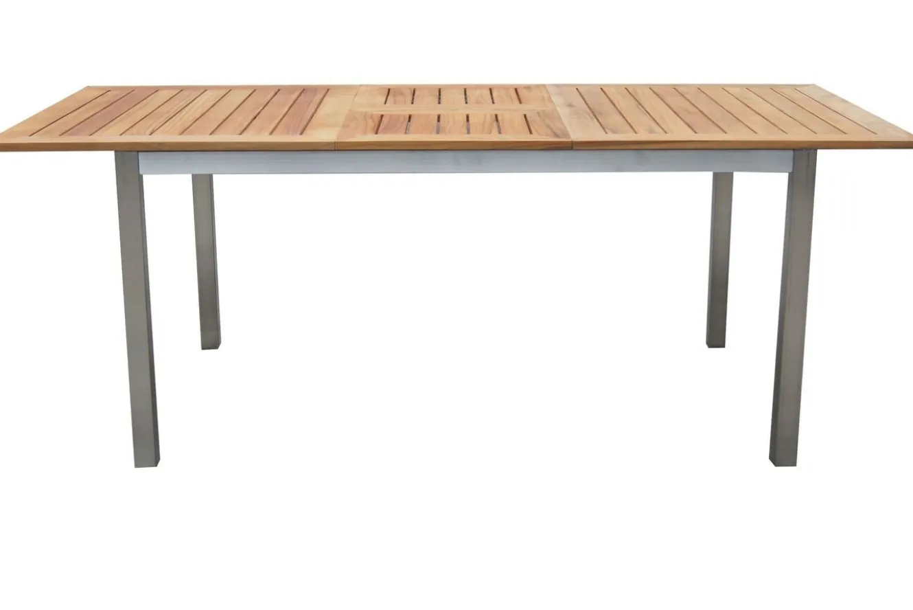 OUTFLEXX Ausziehtisch, Teak/Edelstahl, Plattenstärke 20mm, 150/200x90cm