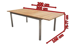 OUTFLEXX Ausziehtisch, Teakholz/Edelstahl, Plattenstärke 25mm, 200/300x100cm, FSC®-zertifiziertes Produkt