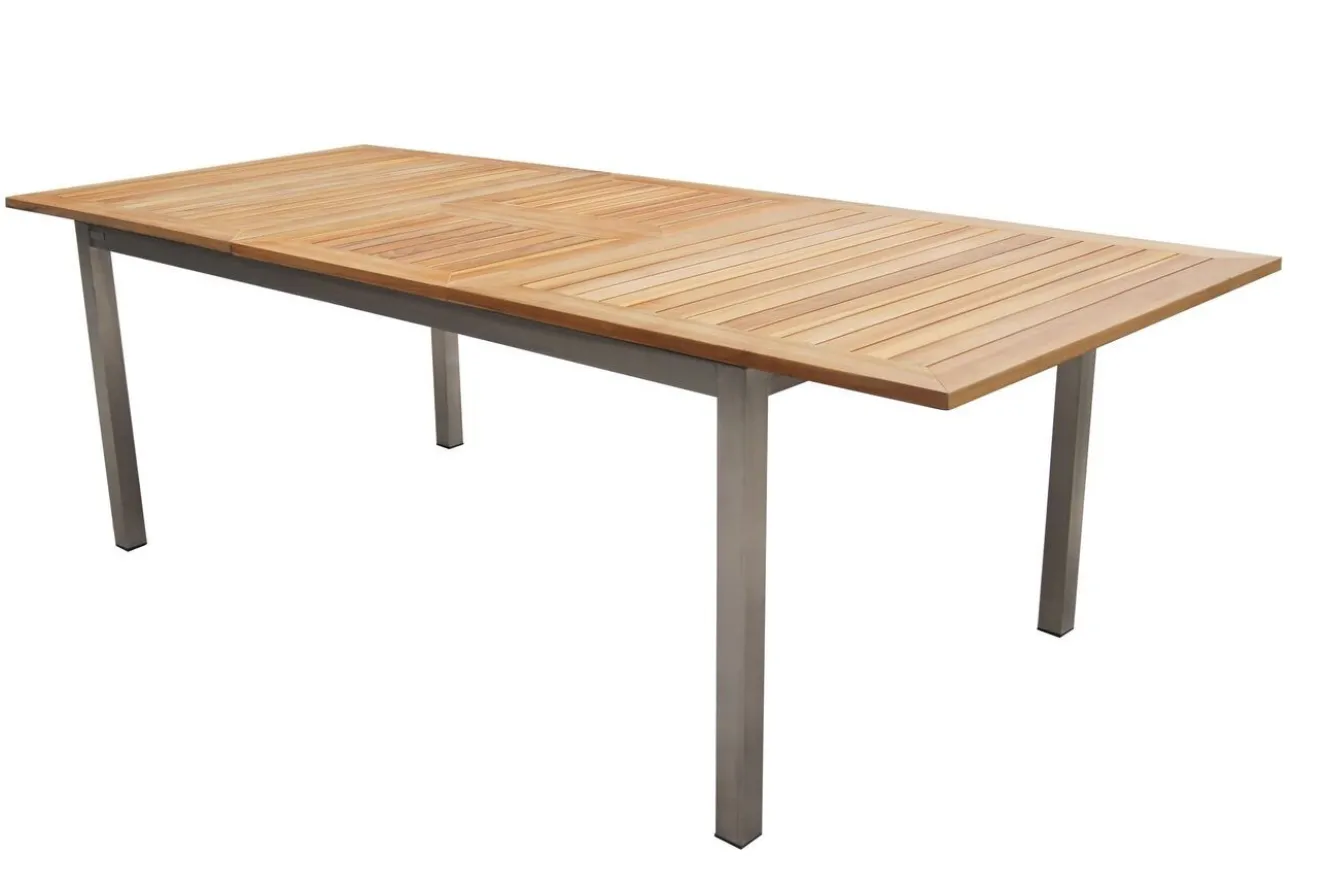 OUTFLEXX Ausziehtisch, Teakholz/Edelstahl, Plattenstärke 25mm, 200/300x100cm, FSC®-zertifiziertes Produkt