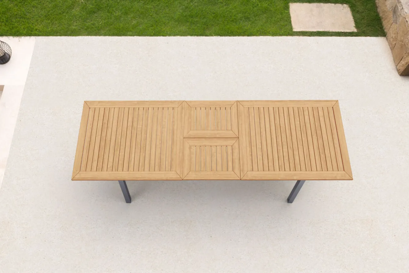 OUTFLEXX Ausziehtisch, Teakholz/Edelstahl, Plattenstärke 25mm, 200/300x100cm, FSC®-zertifiziertes Produkt