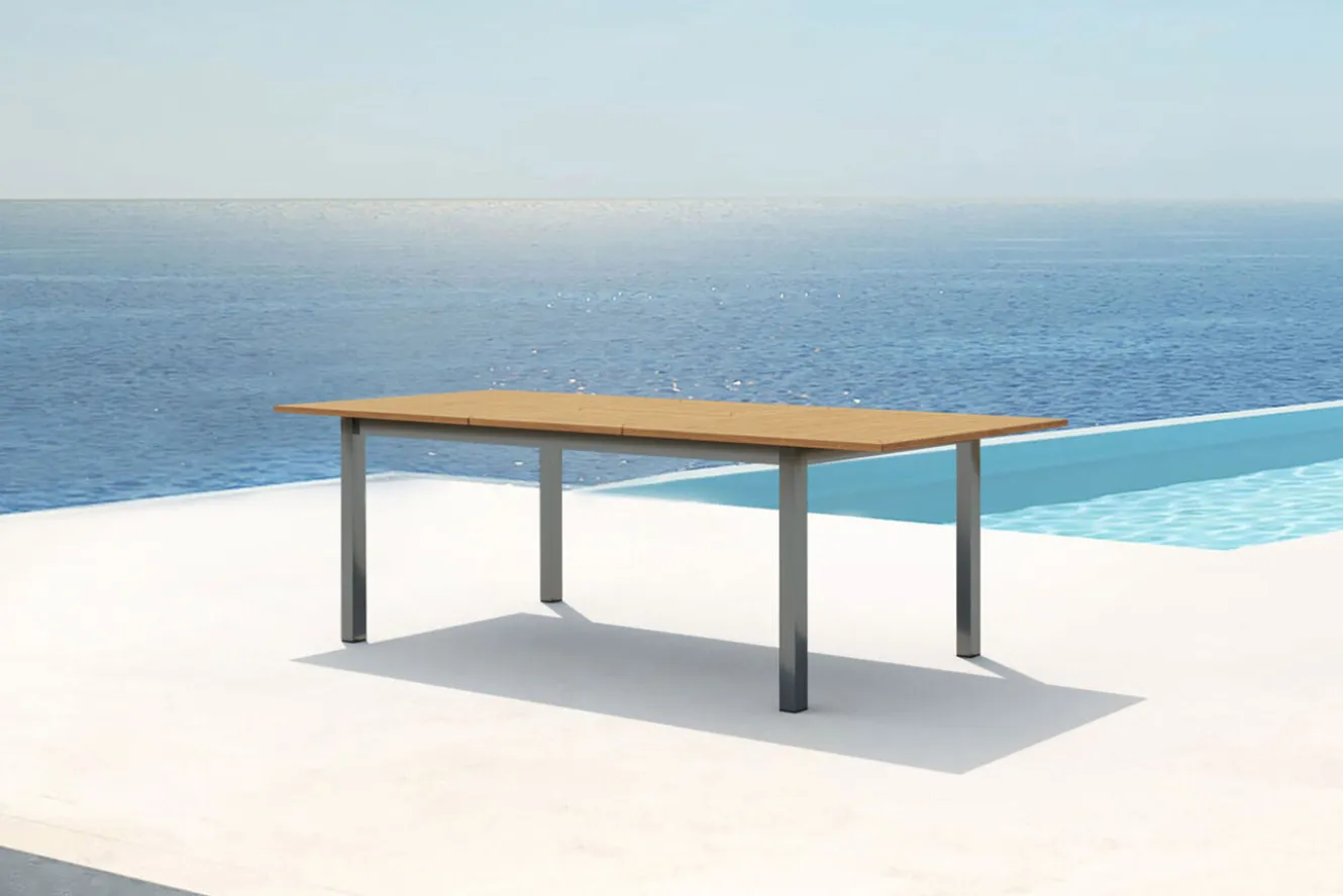 OUTFLEXX Ausziehtisch, Teakholz/Edelstahl, Plattenstärke 25mm, 180/240x100cm, FSC®-zertifiziertes Produkt