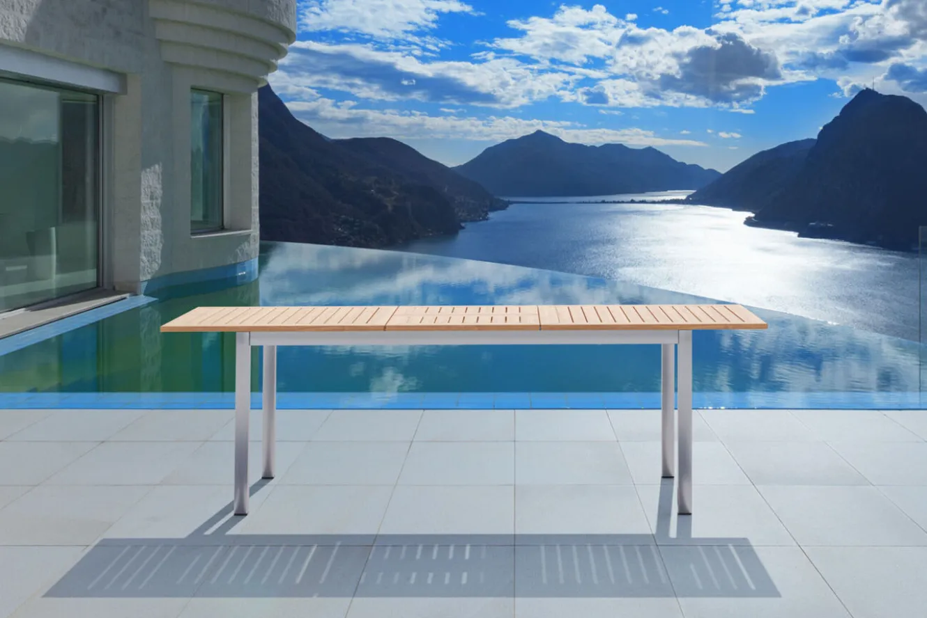 OUTFLEXX Ausziehtisch, Teakholz/Edelstahl, Plattenstärke 25mm, 180/240x100cm, FSC®-zertifiziertes Produkt