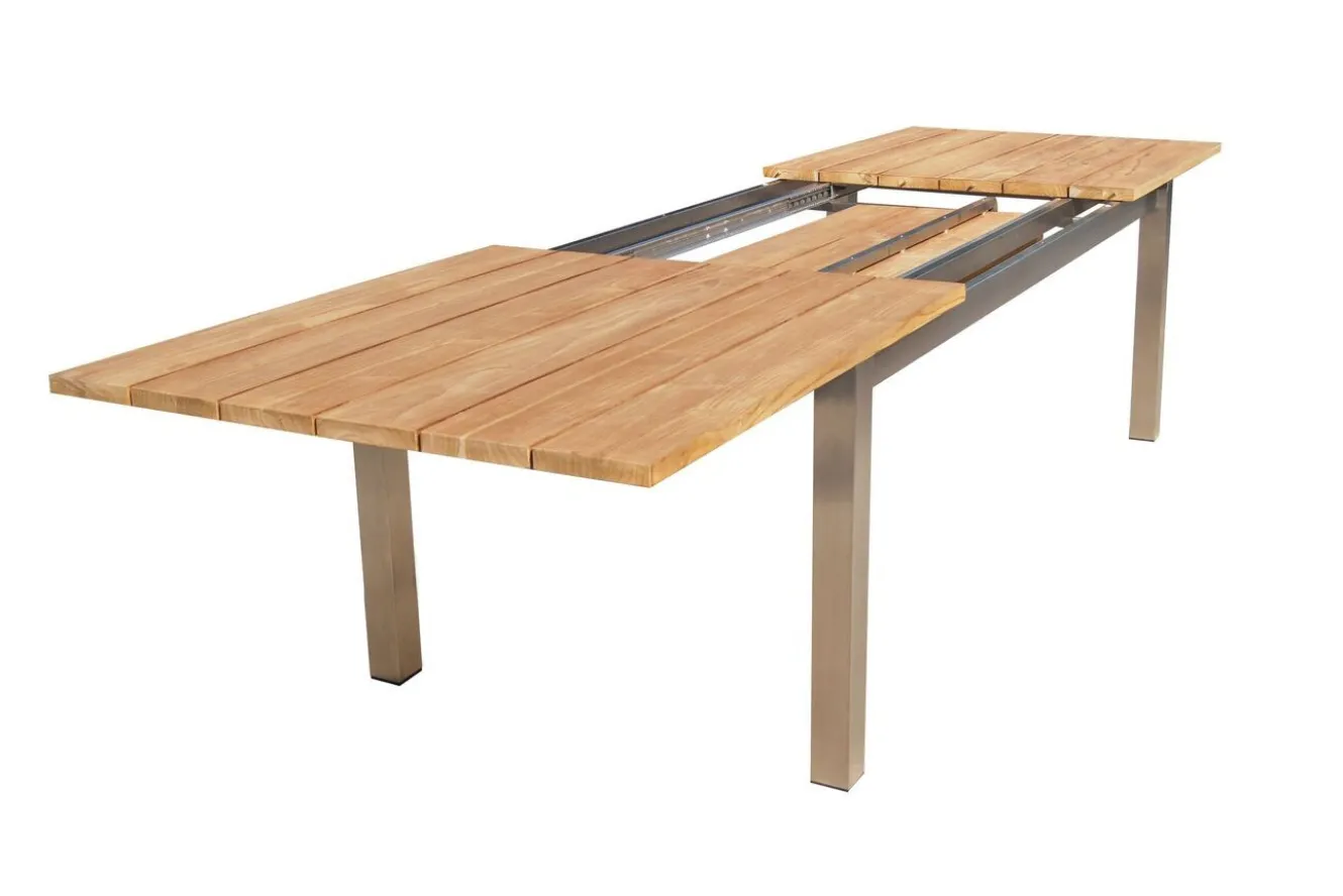OUTFLEXX Ausziehtisch, Teakholz/Edelstahl, Plattenstärke 25 mm, 220/340 x 100 cm, FSC®-zertifiziertes Produkt