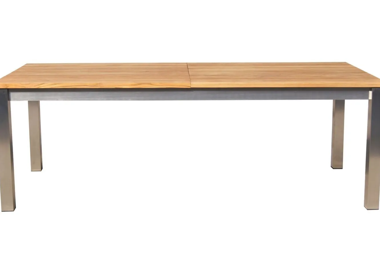 OUTFLEXX Ausziehtisch, Teakholz/Edelstahl, Plattenstärke 25 mm, 220/340 x 100 cm, FSC®-zertifiziertes Produkt