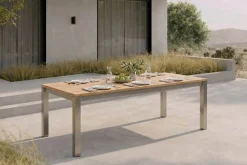 OUTFLEXX Ausziehtisch, Teakholz/Edelstahl, Plattenstärke 25 mm, 220/340 x 100 cm, FSC®-zertifiziertes Produkt