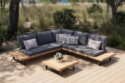 OUTFLEXX Bahamas Ecklounge für 5-6 Personen, anthrazit, Aluminium/Akazie, Kaffeetisch 77 x 77 cm, FSC®-zertifiziertes Produkt
