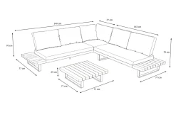 OUTFLEXX Bahamas Ecklounge für 5-6 Personen, anthrazit, Aluminium/Akazie, Kaffeetisch 77 x 77 cm, FSC®-zertifiziertes Produkt