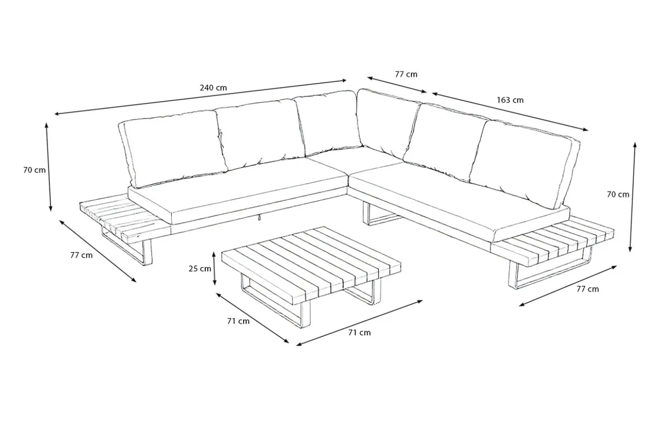 OUTFLEXX Bahamas Ecklounge für 5-6 Personen, anthrazit, Aluminium/Akazie, Kaffeetisch 77 x 77 cm, FSC®-zertifiziertes Produkt