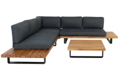 OUTFLEXX Bahamas Ecklounge für 5-6 Personen, anthrazit, Aluminium/Akazie, Kaffeetisch 77 x 77 cm, FSC®-zertifiziertes Produkt