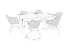 OUTFLEXX Bali Garten-Essgruppe mit 6 Dining Sesseln, schwarz/weiß/natur, Akazie/Polyrattan, 180/220/260 x 100 cm, FSC®-zertifiziertes Produkt