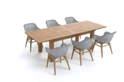OUTFLEXX Bali Garten-Essgruppe mit 6 Dining Sesseln, schwarz/weiß/natur, Akazie/Polyrattan, 180/220/260 x 100 cm, FSC®-zertifiziertes Produkt