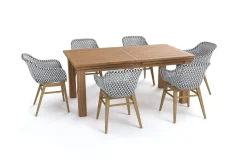 OUTFLEXX Bali Garten-Essgruppe mit 6 Dining Sesseln, schwarz/weiß/natur, Akazie/Polyrattan, 180/220/260 x 100 cm, FSC®-zertifiziertes Produkt