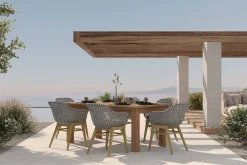 OUTFLEXX Bali Garten-Essgruppe mit 6 Dining Sesseln, schwarz/weiß/natur, Akazie/Polyrattan, 180/220/260 x 100 cm, FSC®-zertifiziertes Produkt