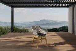 OUTFLEXX Bali Garten-Essgruppe mit 6 Dining Sesseln, schwarz/weiß/natur, Akazie/Polyrattan, 180/220/260 x 100 cm, FSC®-zertifiziertes Produkt