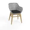 OUTFLEXX Bali Garten-Essgruppe mit 4 Dining Sesseln, schwarz/weiß/natur, Akazie/Polyrattan, 150/200 x 90 cm, FSC®-zertifiziertes Produkt