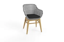 OUTFLEXX Bali Garten-Essgruppe mit 4 Dining Sesseln, schwarz/weiß/natur, Akazie/Polyrattan, 150/200 x 90 cm, FSC®-zertifiziertes Produkt