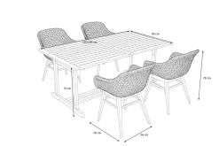 OUTFLEXX Bali Garten-Essgruppe mit 4 Dining Sesseln, schwarz/weiß/natur, Akazie/Polyrattan, 150/200 x 90 cm, FSC®-zertifiziertes Produkt
