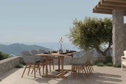 OUTFLEXX Bali Garten-Essgruppe mit 6 Dining Sesseln, schwarz/weiß/natur, Akazie/Polyrattan, 150/200 x 90 cm, FSC®-zertifiziertes Produkt