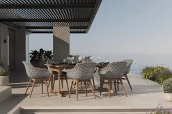 OUTFLEXX Bali Garten-Essgruppe mit 6 Dining Sesseln, schwarz/weiß/natur, Akazie/Polyrattan, 150/200 x 90 cm, FSC®-zertifiziertes Produkt