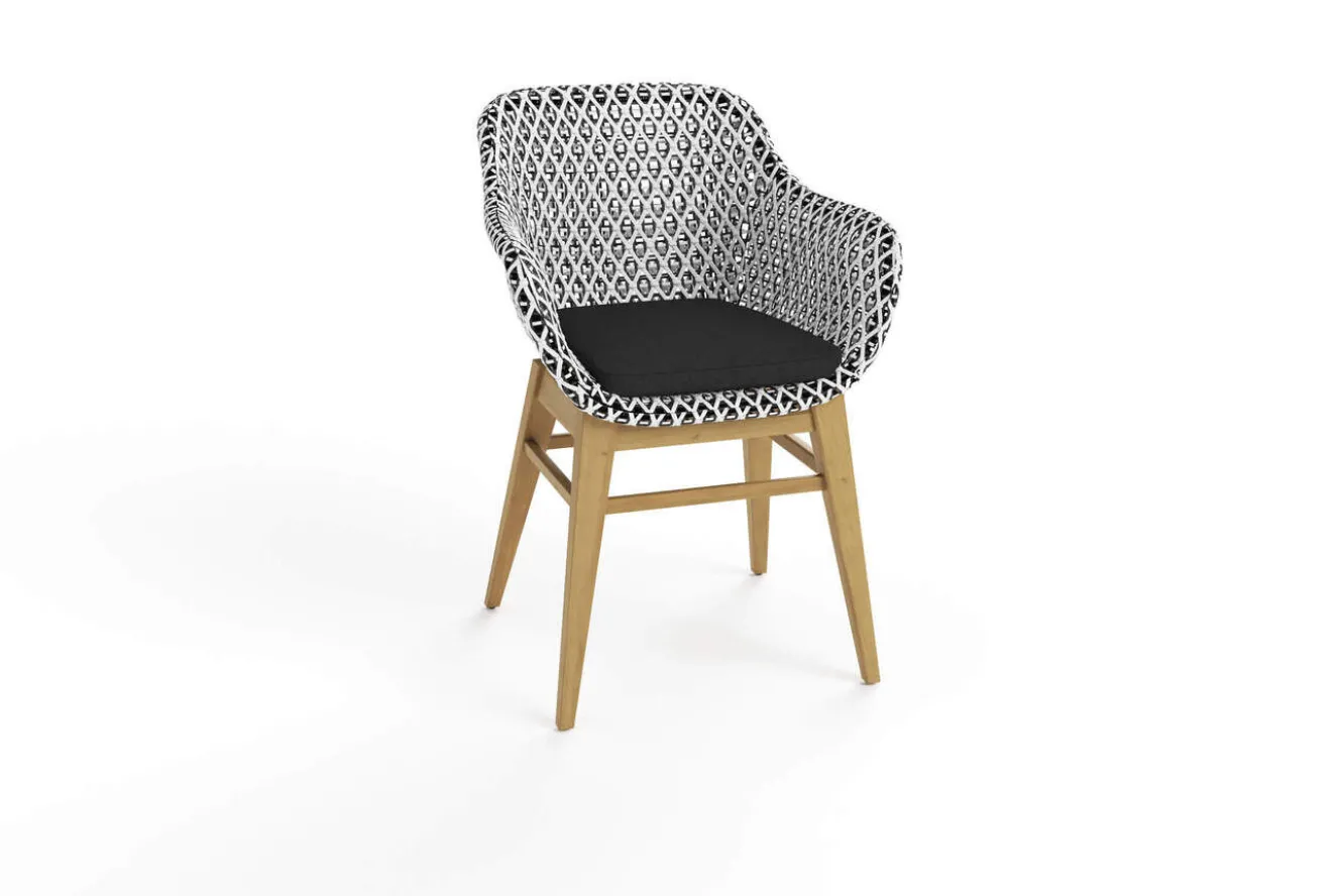 OUTFLEXX Bali Garten-Essgruppe mit 6 Dining Sesseln, schwarz/weiß/natur, Akazie/Polyrattan, 150/200 x 90 cm, FSC®-zertifiziertes Produkt