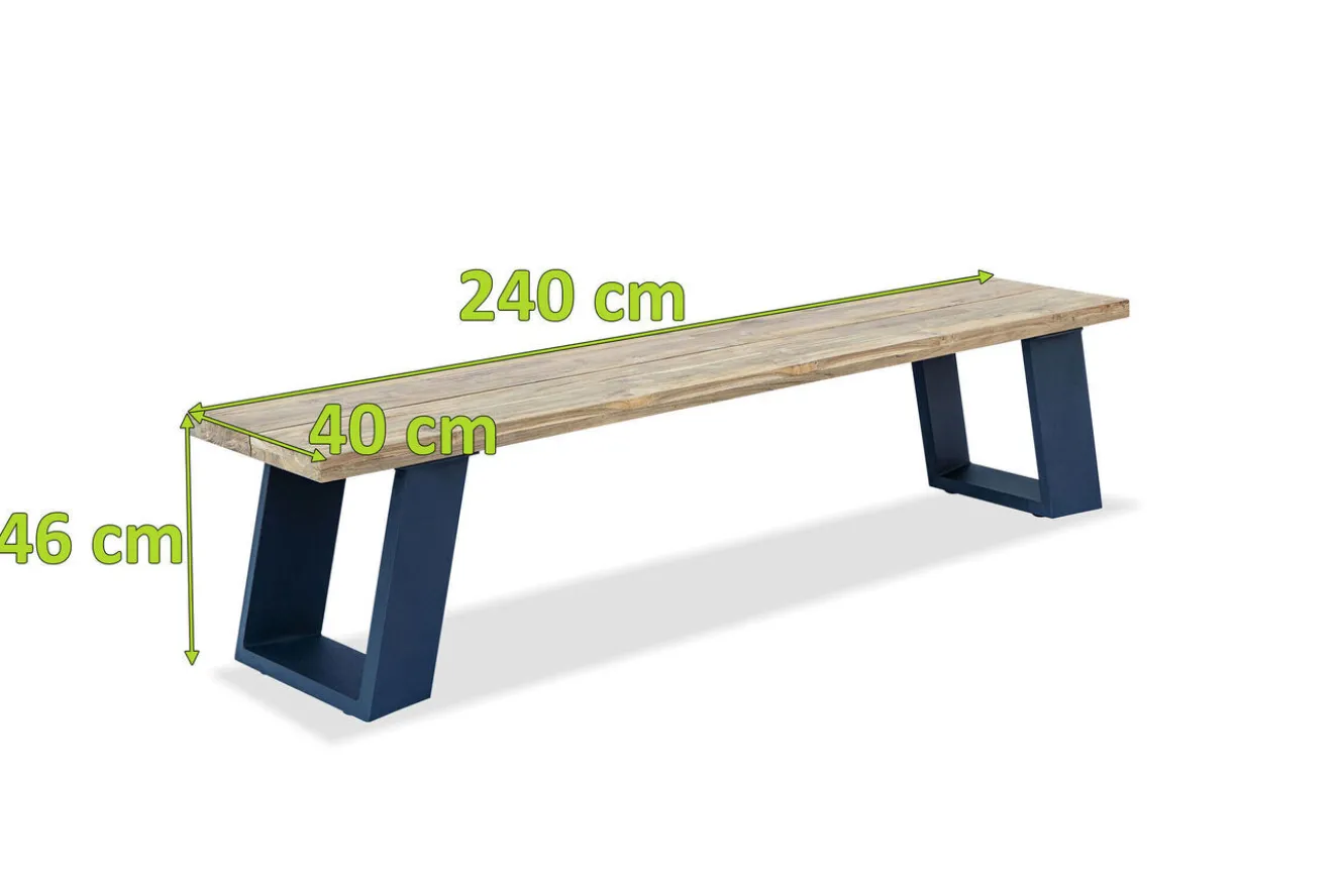 OUTFLEXX Bank, dark grey/natur, Alu/recyceltes Teak, 240x100x45cm, mit Baumkante, FSC®-zertifiziertes Produkt