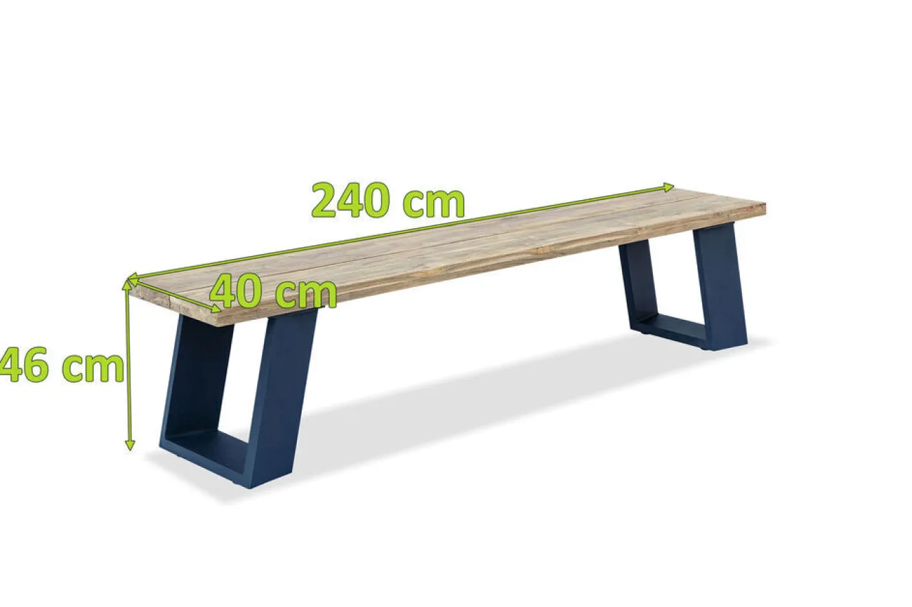OUTFLEXX Bank, dark grey/natur, Alu/recyceltes Teak, 240x100x45cm, mit Baumkante, FSC®-zertifiziertes Produkt
