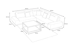 OUTFLEXX Beau Gartenlounge mit Outdoor-Teppich, grau/andorra-weiß, Alu/Polyester/PET-Garn, Teppich rechteckig 240 x 160 cm, inkl. Kaffeetisch
