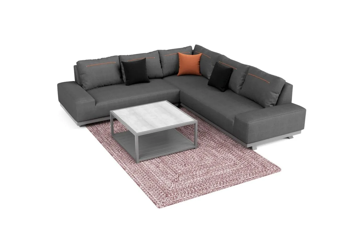 OUTFLEXX Beau Gartenlounge mit Outdoor-Teppich, grau/andorra-weiß, Alu/Polyester/PET-Garn, Teppich rechteckig 240 x 160 cm, inkl. Kaffeetisch
