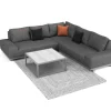 OUTFLEXX Beau Gartenlounge mit Outdoor-Teppich, grau/aluminium-weiß, Aluminium/Polyester/PET-Garn, Teppich rechteckig 240 x 160 cm, inkl. Kaffeetisch