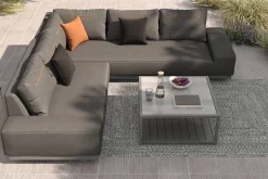OUTFLEXX Beau Gartenlounge mit Outdoor-Teppich, grau/aluminium-weiß, Aluminium/Polyester/PET-Garn, Teppich rechteckig 240 x 160 cm, inkl. Kaffeetisch