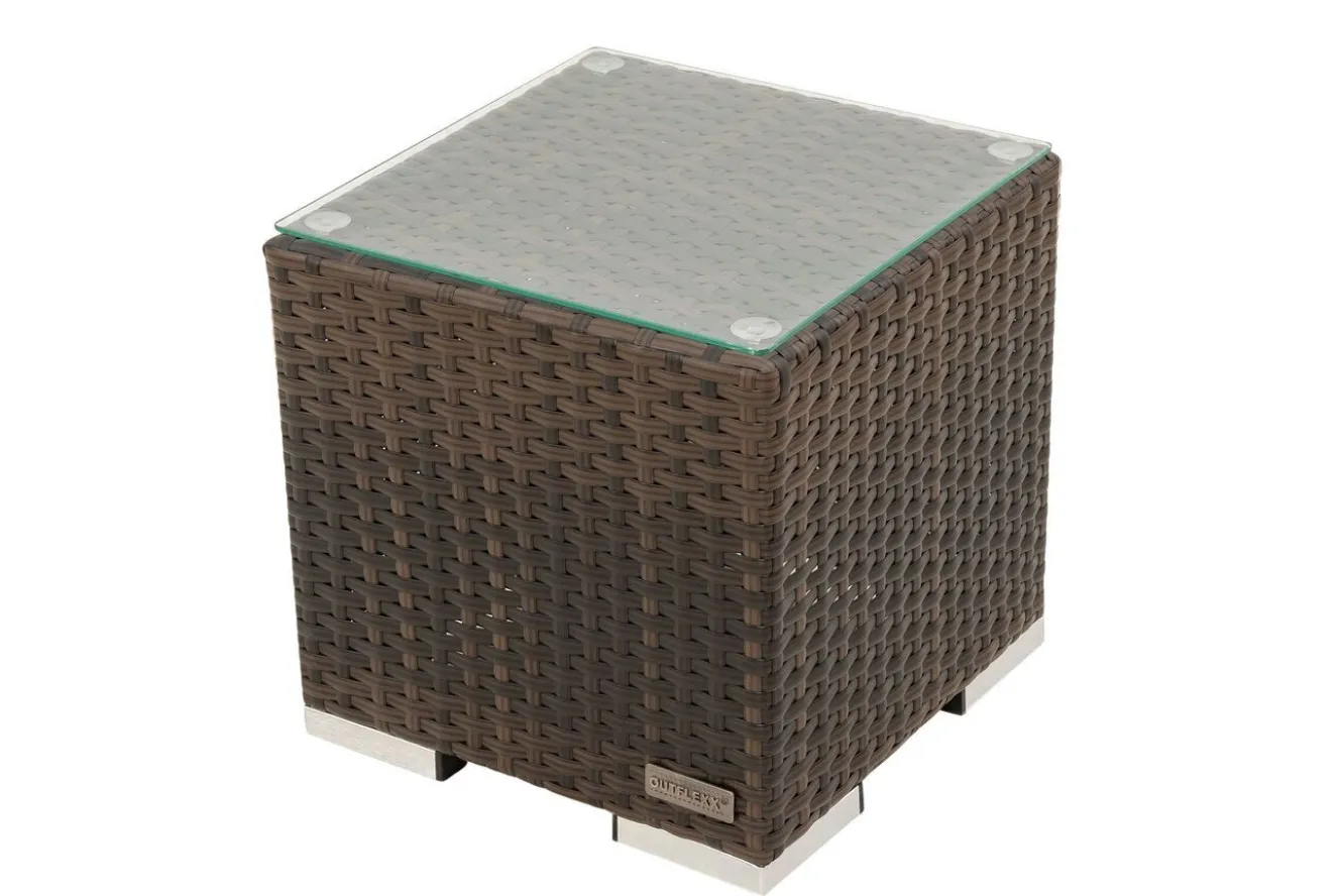 OUTFLEXX Beistelltisch, braun marmoriert, Polyrattan, 40x40x40 cm, inkl. Glasplatte