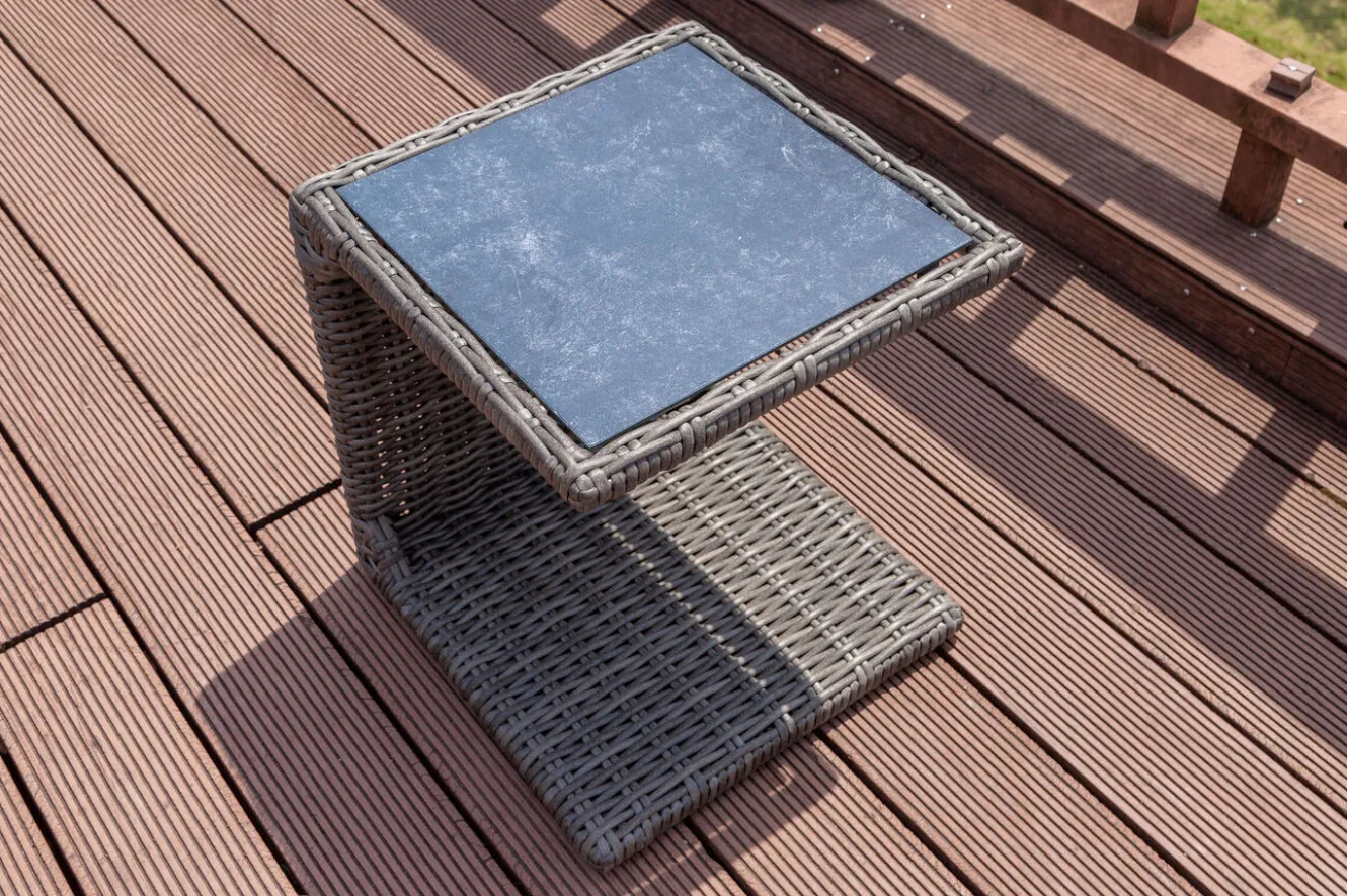OUTFLEXX Beistelltisch, grau, Polyrattan, 45 x 45 x 50 cm, Tischplatte Spraystone, innenliegend