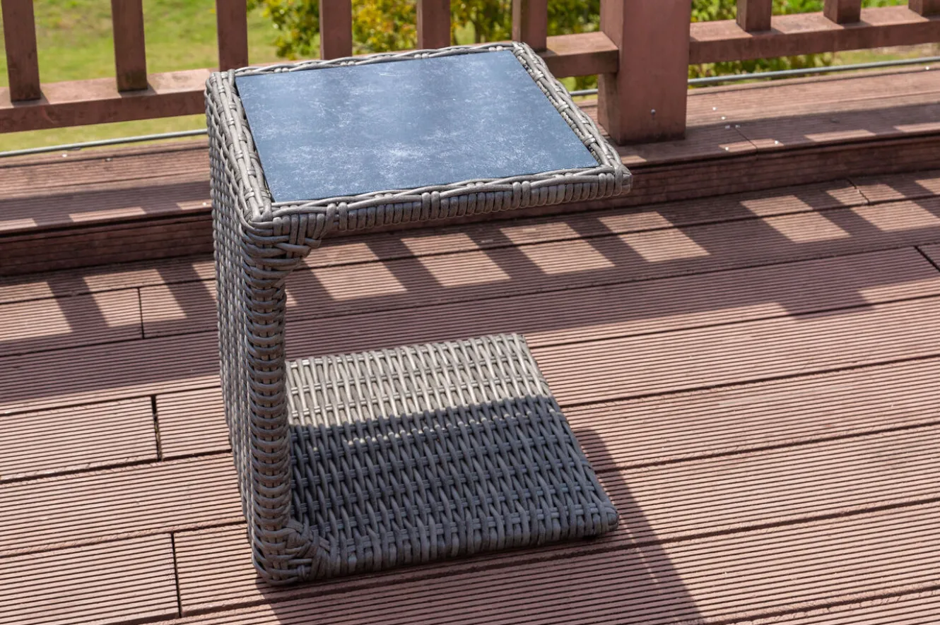 OUTFLEXX Beistelltisch, grau, Polyrattan, 45 x 45 x 50 cm, Tischplatte Spraystone, innenliegend