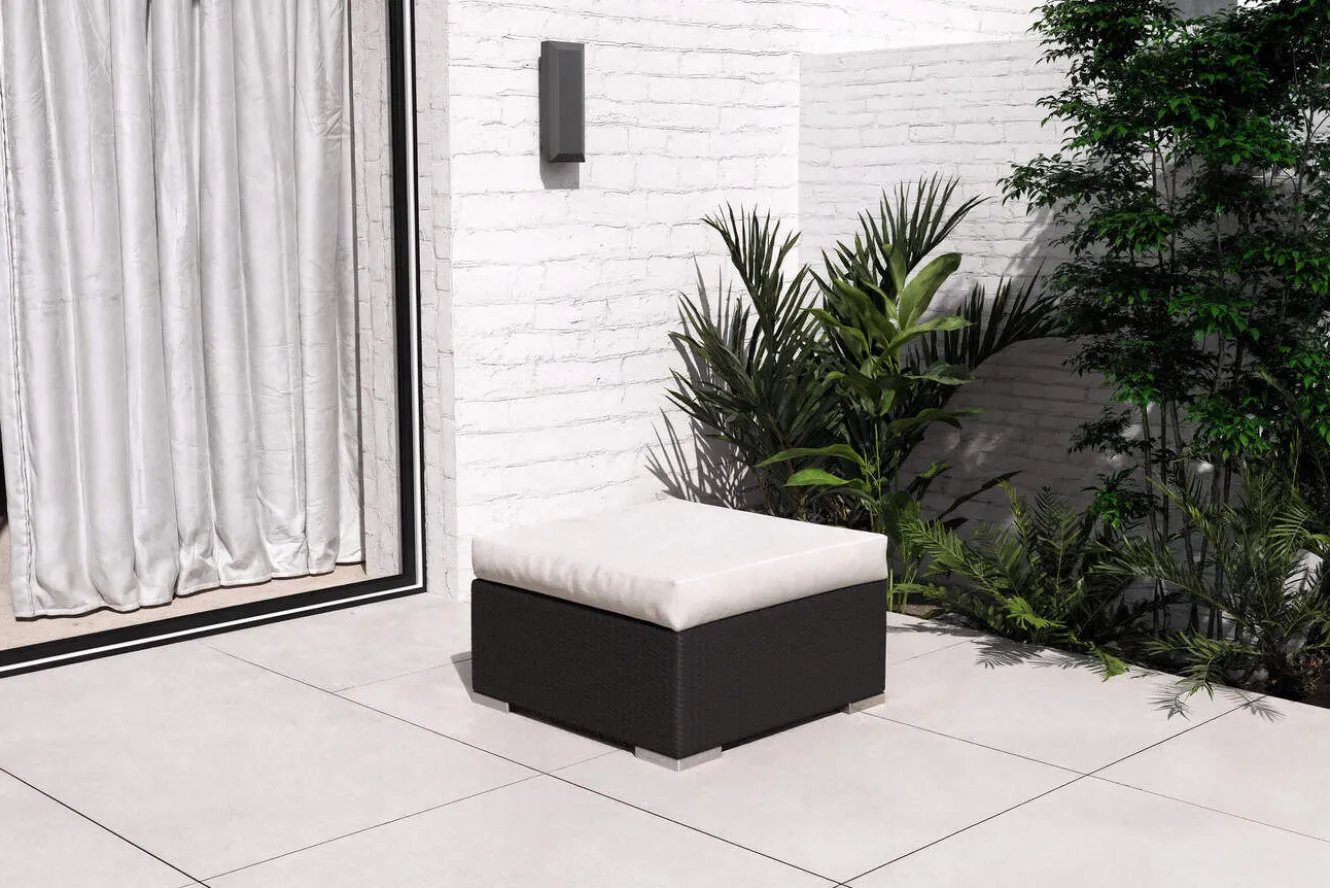 OUTFLEXX Beistelltisch/Hocker, creme/weiß, schwarz, Polyrattan, inkl. Glasplatte und Polster