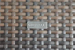 OUTFLEXX Beistelltisch/Hocker, braun marmoriert, Polyrattan, 70x70x30cm, inkl. Glasplatte und Polster