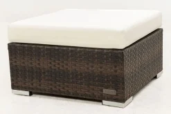 OUTFLEXX Beistelltisch/Hocker, braun marmoriert, Polyrattan, 70x70x30cm, inkl. Glasplatte und Polster