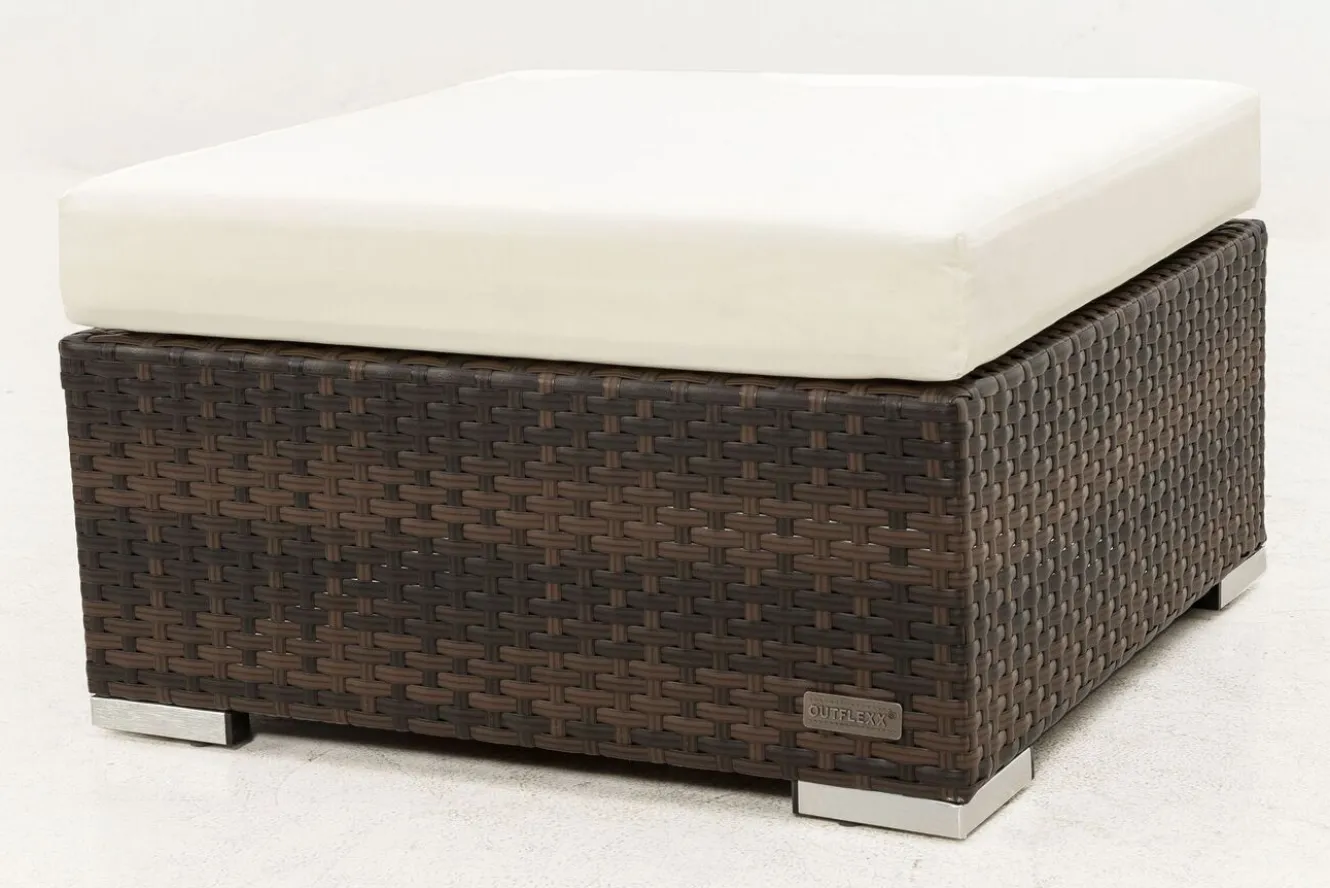 OUTFLEXX Beistelltisch/Hocker, braun marmoriert, Polyrattan, 70x70x30cm, inkl. Glasplatte und Polster