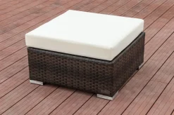 OUTFLEXX Beistelltisch/Hocker, braun marmoriert, Polyrattan, 70x70x30cm, inkl. Glasplatte und Polster
