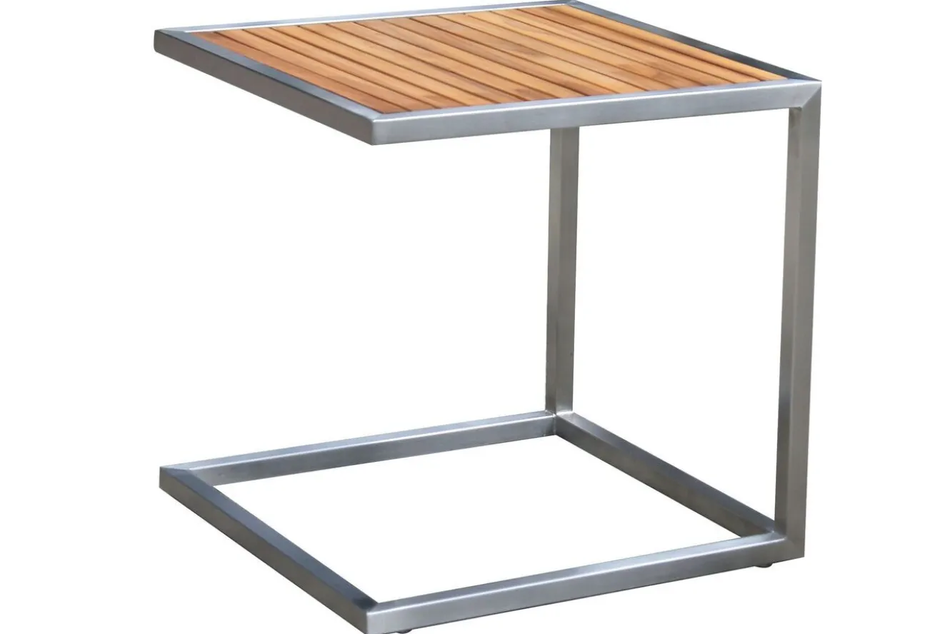 OUTFLEXX Beistelltisch, silber/natur, Edelstahl/Teakholz, 45x45cm, Tischplattenstärke 1,2cm, FSC®-zertifiziertes Produkt