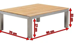 OUTFLEXX Beistelltisch, silber/natur, Edelstahl/Teakholz, 90 x 70 x 33 cm, FSC®-zertifiziertes Produkt