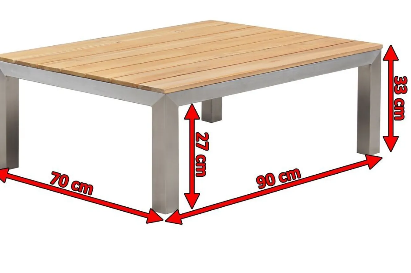 OUTFLEXX Beistelltisch, silber/natur, Edelstahl/Teakholz, 90 x 70 x 33 cm, FSC®-zertifiziertes Produkt