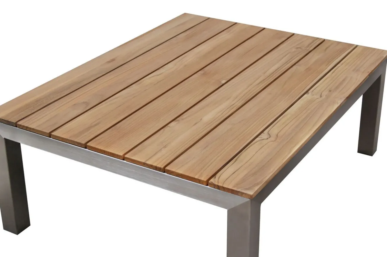 OUTFLEXX Beistelltisch, silber/natur, Edelstahl/Teakholz, 90 x 70 x 33 cm, FSC®-zertifiziertes Produkt