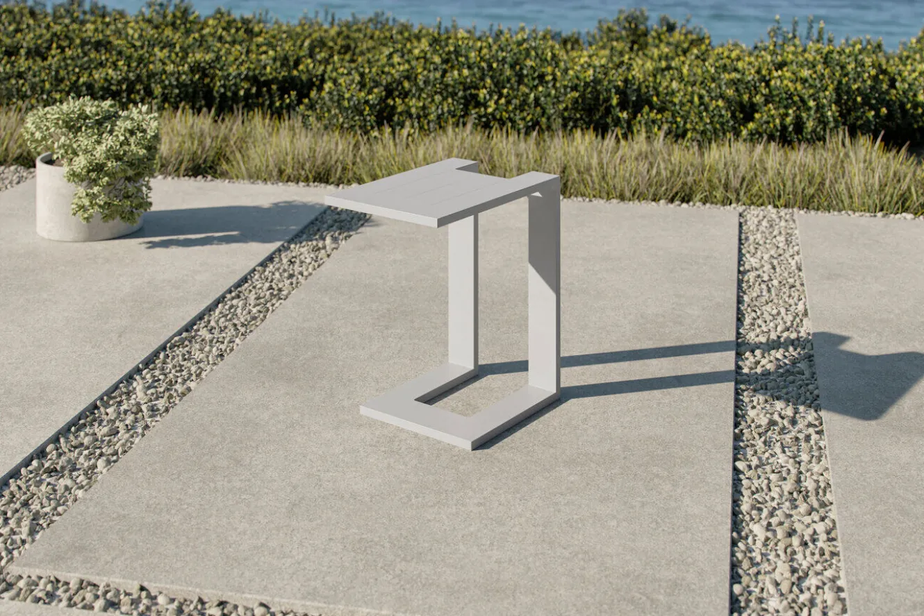 OUTFLEXX Beistelltisch U-Förmig, weiß, Aluminium, 50 x 30 cm,belastbar, korrosionsbeständig
