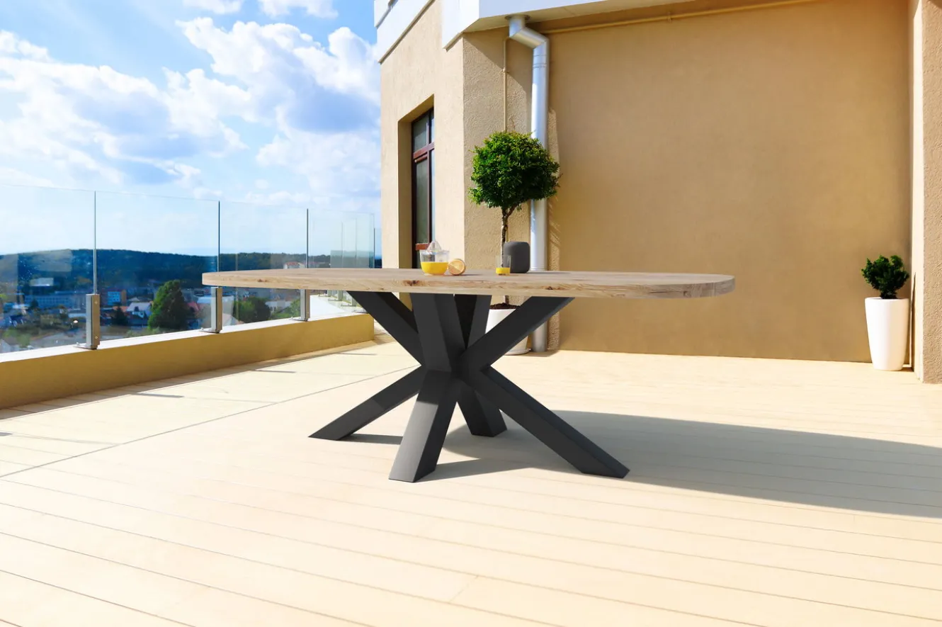 OUTFLEXX Belgium Garten-Essgruppe, natur/dunkelgrau, Alu/recyceltes Teak, Tisch 220 x 100 cm, 6 Stühle, Kissen Inklusive, FSC®-zertifiziertes Produkt