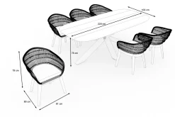 OUTFLEXX Belgium Garten-Essgruppe, natur/dunkelgrau, Alu/recyceltes Teak, Tisch 220 x 100 cm, 6 Stühle, Kissen Inklusive, FSC®-zertifiziertes Produkt