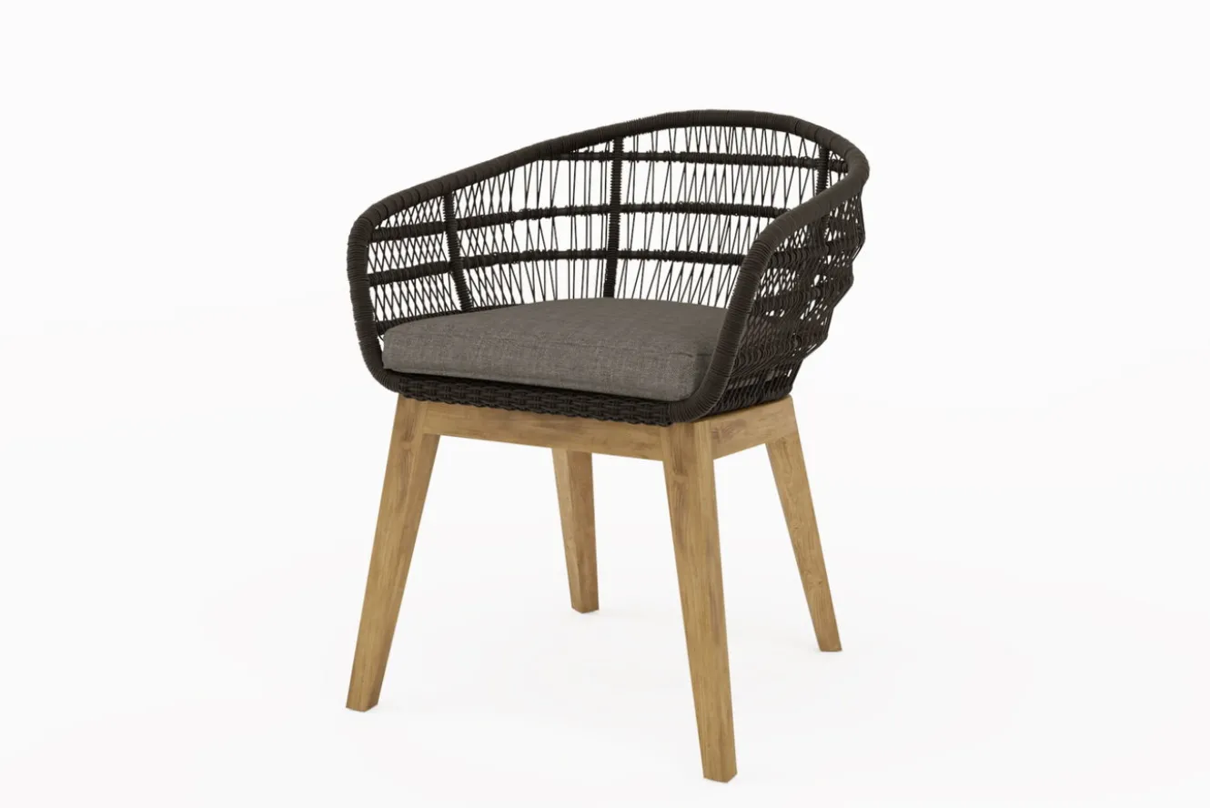 OUTFLEXX Belgium Garten-Essgruppe, natur/dunkelgrau, Alu/recyceltes Teak, Tisch 220 x 100 cm, 6 Stühle, Kissen Inklusive, FSC®-zertifiziertes Produkt