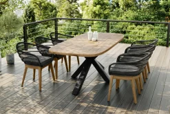 OUTFLEXX Belgium Garten-Essgruppe, natur/dunkelgrau, Alu/recyceltes Teak, Tisch 220 x 100 cm, 6 Stühle, Kissen Inklusive, FSC®-zertifiziertes Produkt
