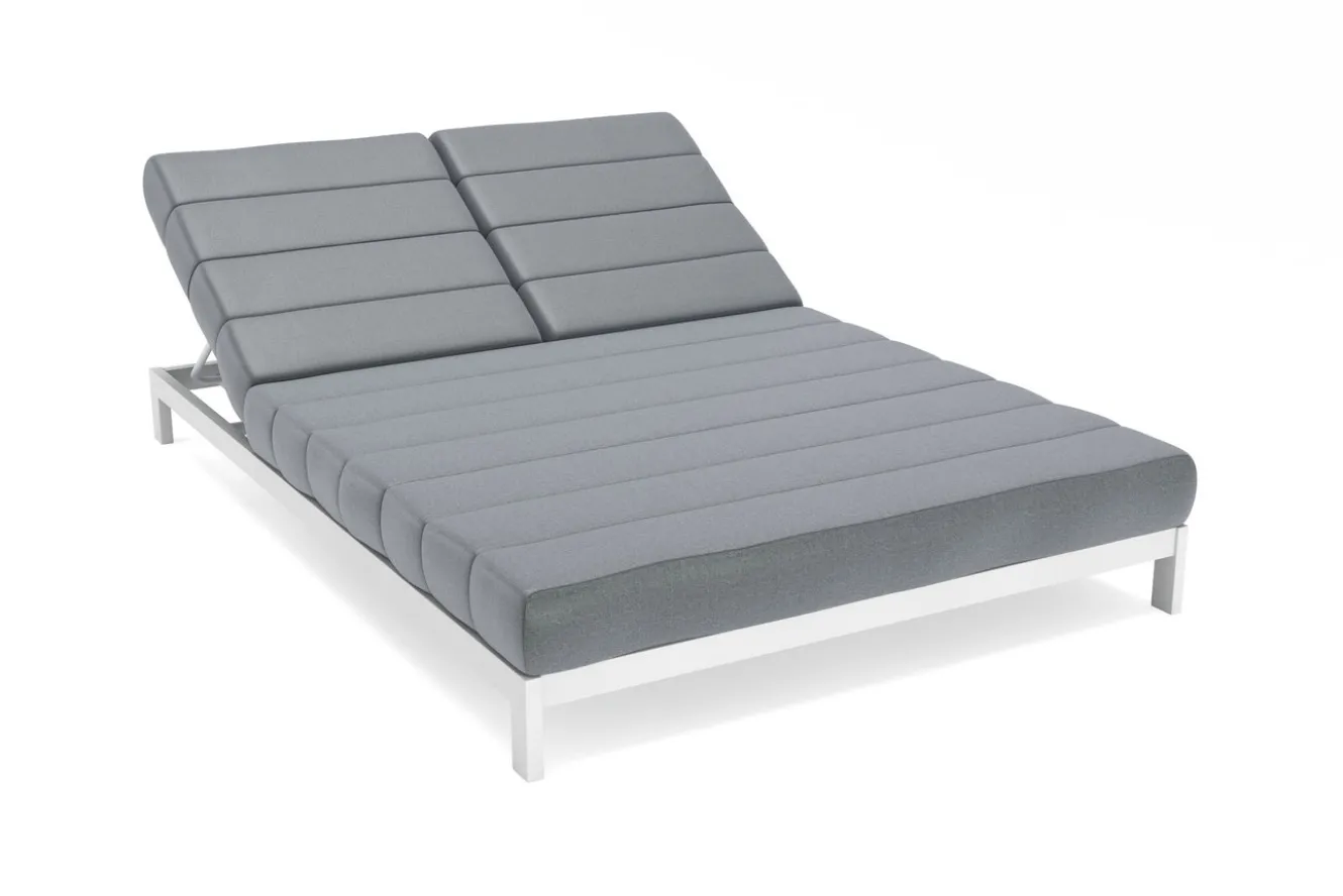OUTFLEXX Bite Gartenliege, hellgrau/weiß, Alu/Polyester, 210 x 144 cm, hohe Belastbarkeit